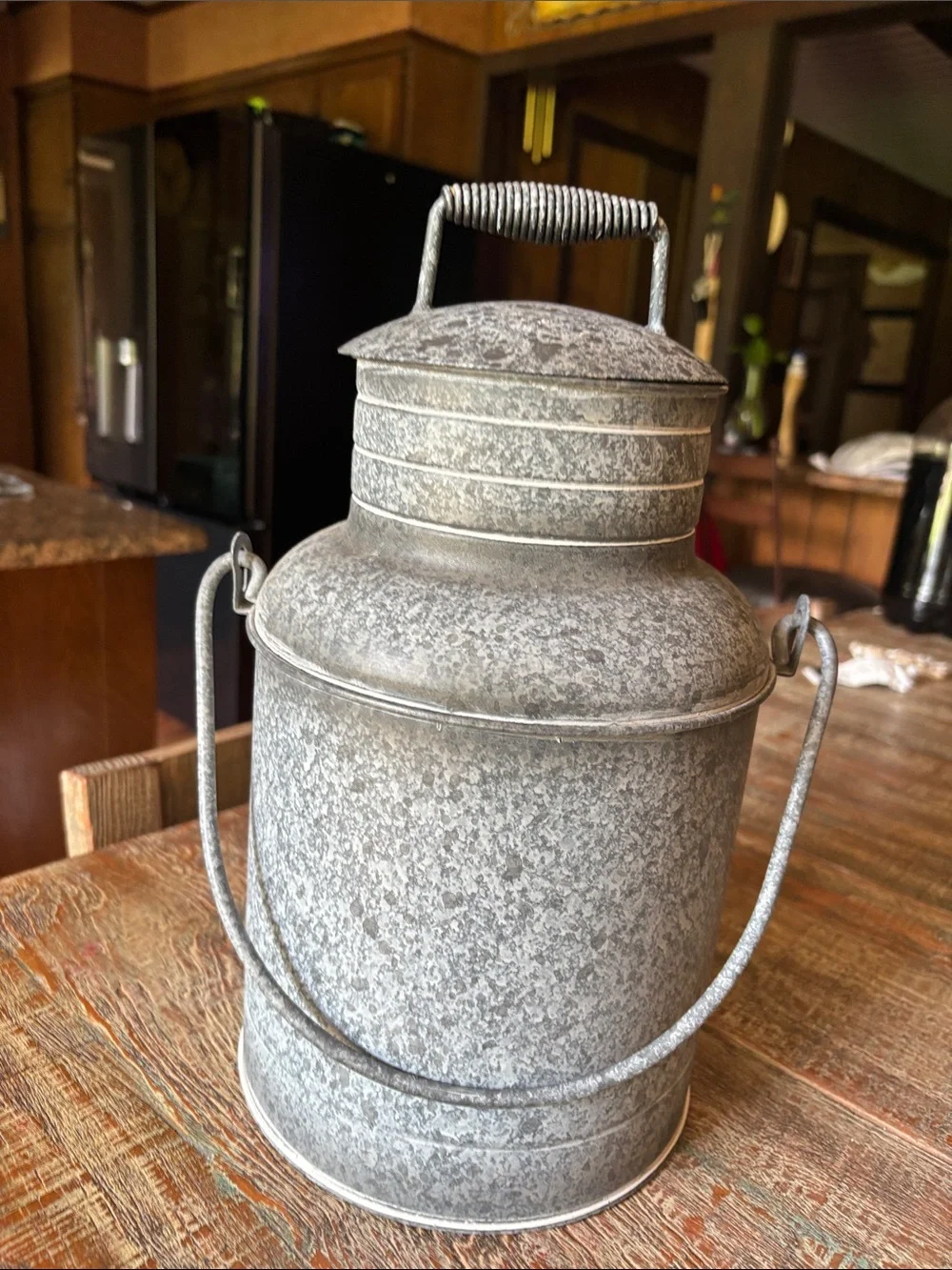 Galvanized Metal Milk Canister - Rustic Gray Home Accent